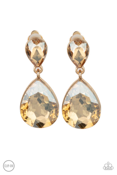 Aim For The MEGASTARS - Gold Clip-On Earrings
