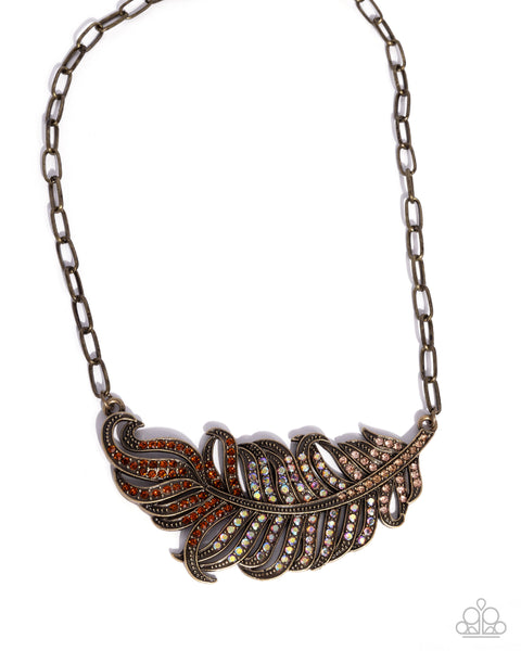 Fancy Feather Brass Necklace