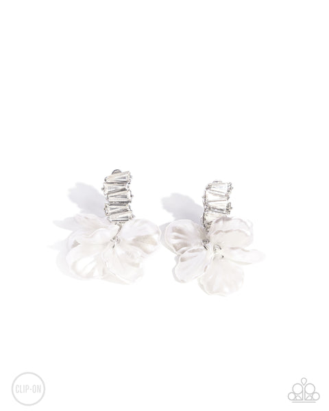 Stacked Sprigs - White Clip On Earrings