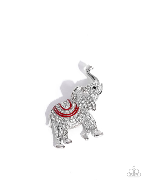 Elephant Embrace Red Brooch