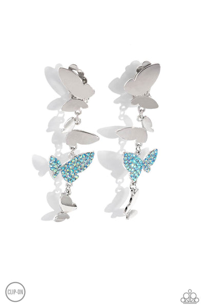 Flying Flashy - Blue Clip On Earrings