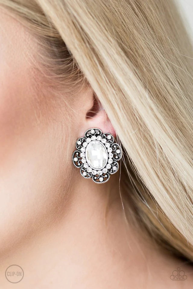 Dine and Dapper - White Clip-On Earrings