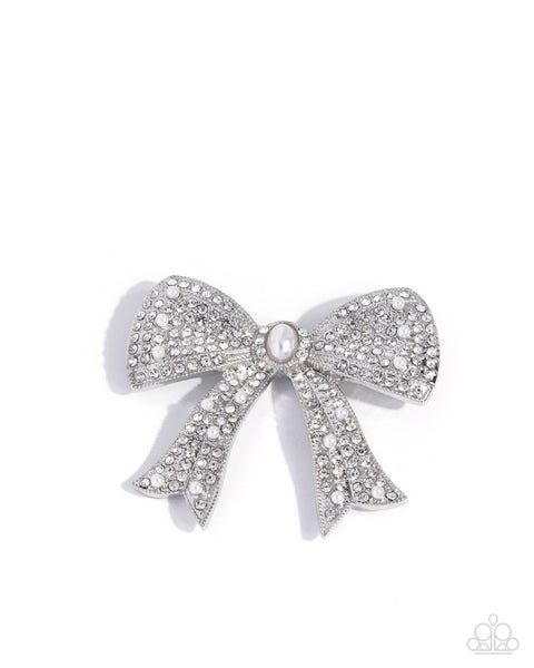 Bow Bravado White Brooch