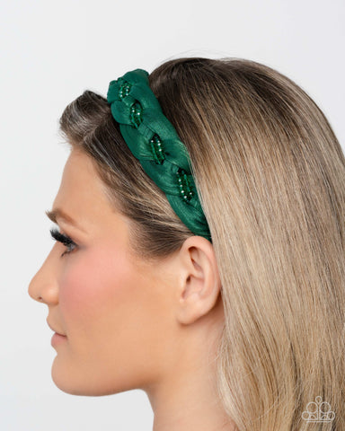 Beaded Boarding School Green Headband