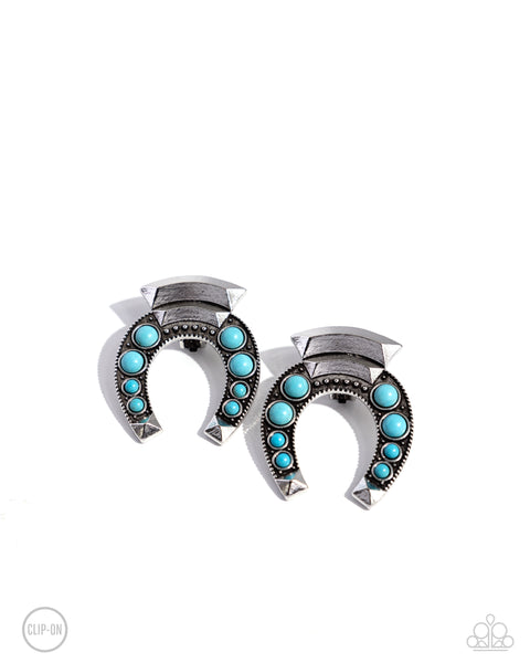 Harmonious Horseshoe - Blue Clip On Earring