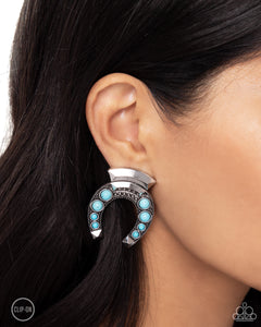 Harmonious Horseshoe - Blue Clip On Earring