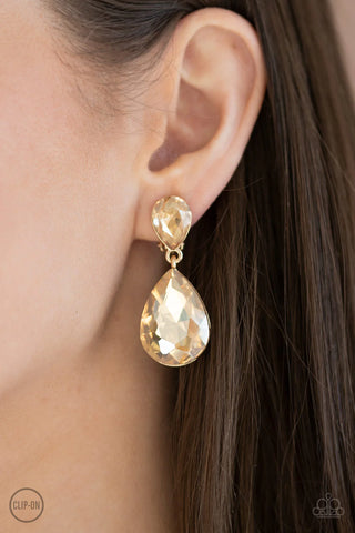 Aim For The MEGASTARS - Gold Clip-On Earrings