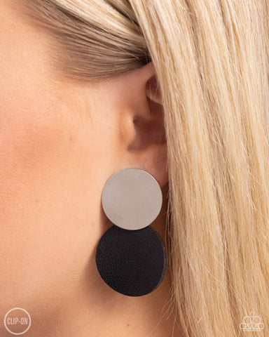 Leather Leader - Black Clip On Earrings