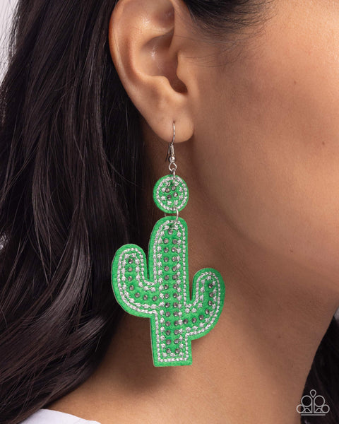 Cactus Cameo - Green Earrings