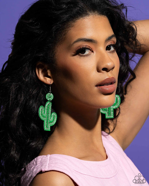 Cactus Cameo - Green Earrings