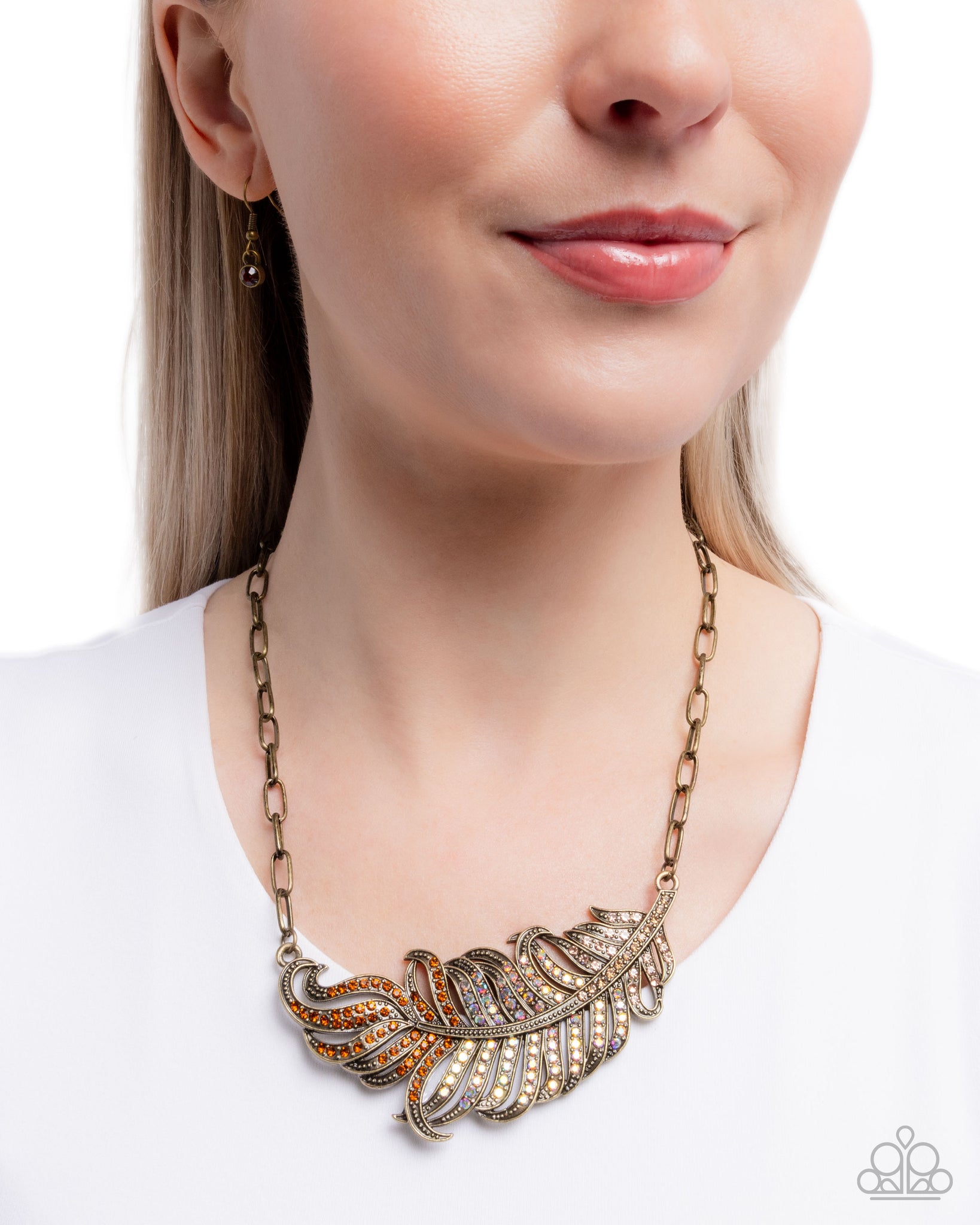 Fancy Feather Brass Necklace