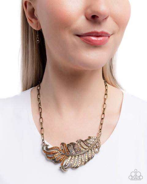 Fancy Feather Brass Necklace