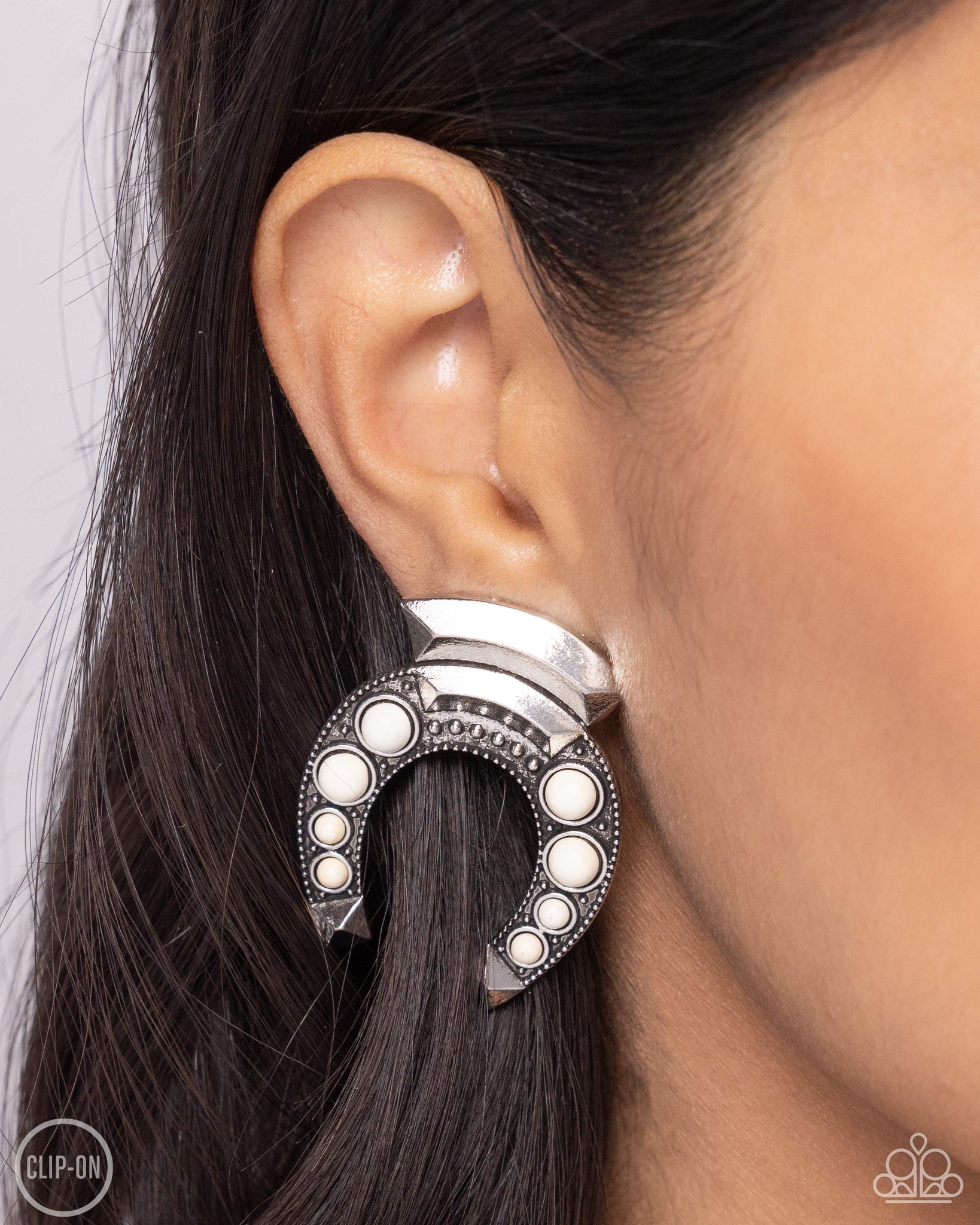 Harmonious Horseshoe - White Clip On Earrings