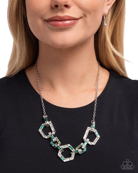 Geometric Glitter Green Necklace