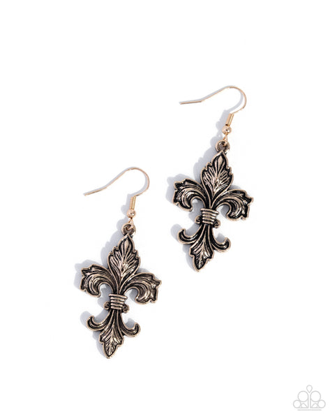 Fancy Fleur-De-Lis Gold Earring