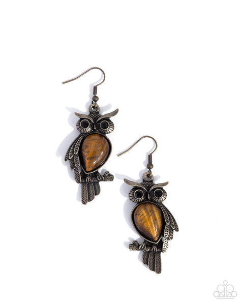 Owl Observation Brass Earring