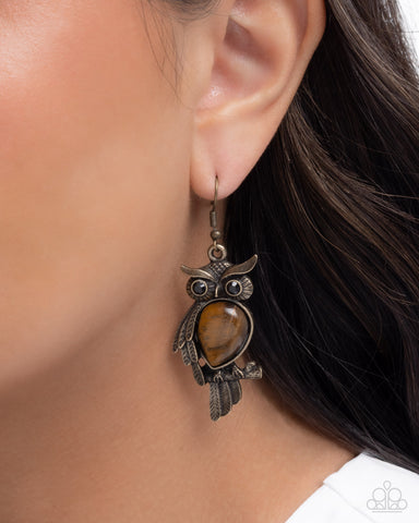 Owl Observation Brass Earring