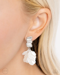 Stacked Sprigs - White Clip On Earrings