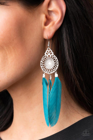 Pretty In Plumes Blue Earrings