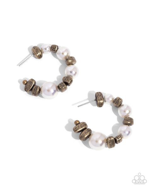 Playful Pearls - Brass Earrings