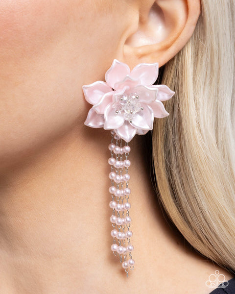 Lotus Length Pink Earrings