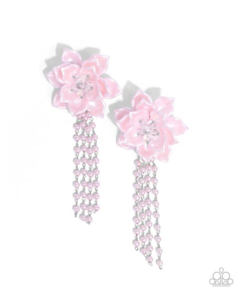 Lotus Length Pink Earrings