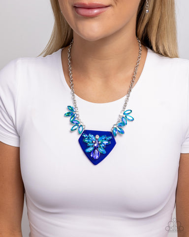 Scintillating Shield Blue Necklace