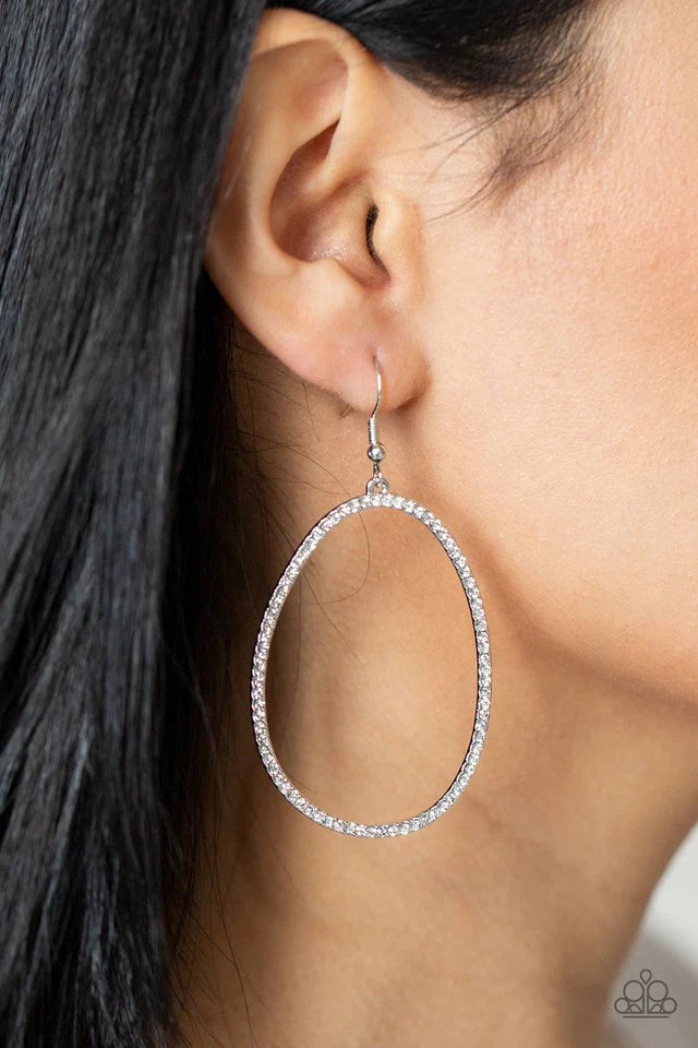 Oval Ruled White Earring