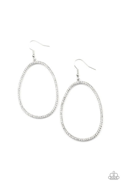 Oval Ruled White Earring