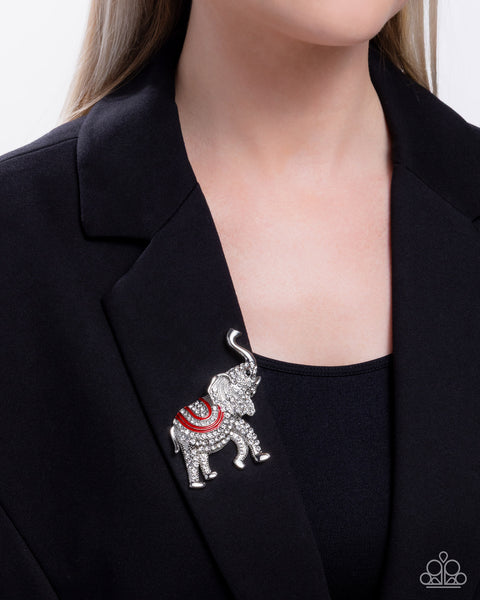 Elephant Embrace Red Brooch