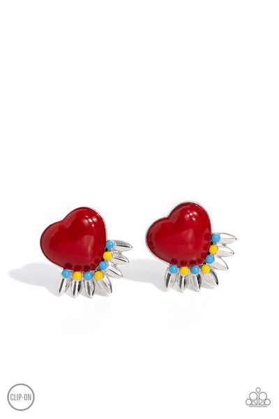 Spring Story - Red Clip On Earrings