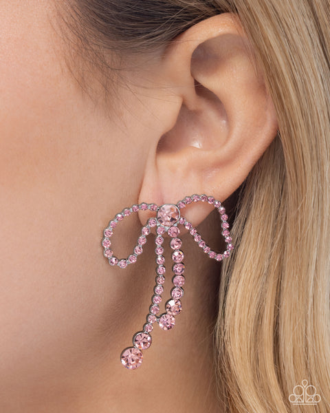 Black Tie Bow Pink Earring