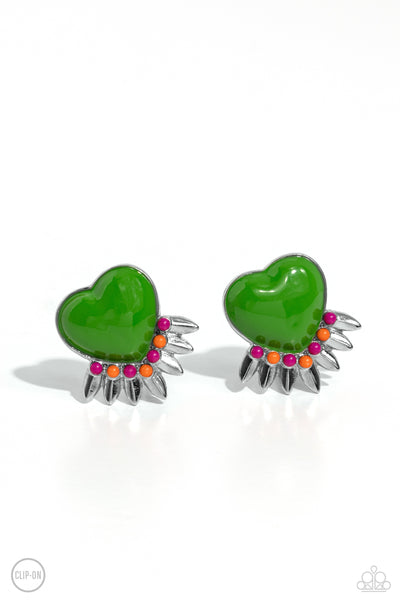 Spring Story - Green Clip On Earring