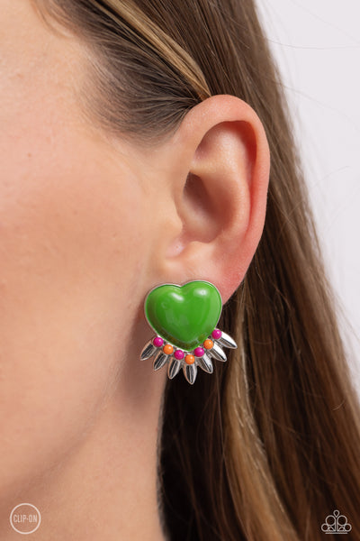 Spring Story - Green Clip On Earring