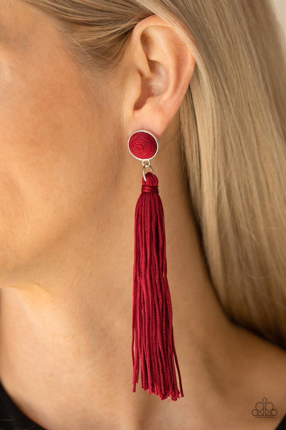 Tightrope Tassel Red Earrings