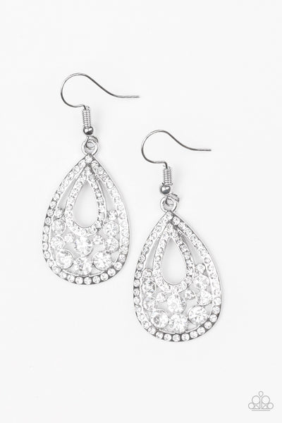 Sparkling Stardom - White Earrings